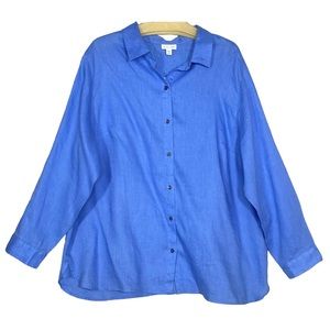 J. Jill Love Linen Button-up Top 100% Linen Blue Lotus Size 2X